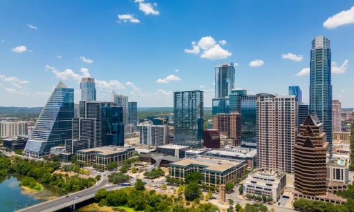 Aerial skyline of Austin, TX real estate