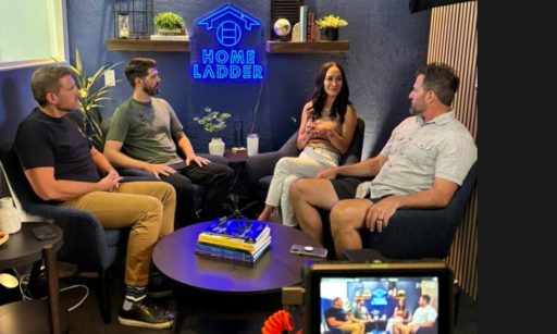 Four individuals sitting in a home studio recording a discussion about social media marketing strategies that PMs can use to maximize presence and engagement.
