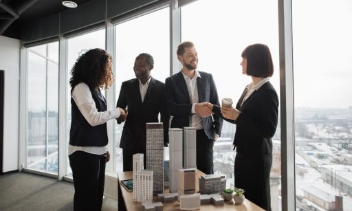 Business people informally exchanging ideas.