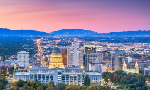 An aerial view of downtown Salt Lake City, Utah.